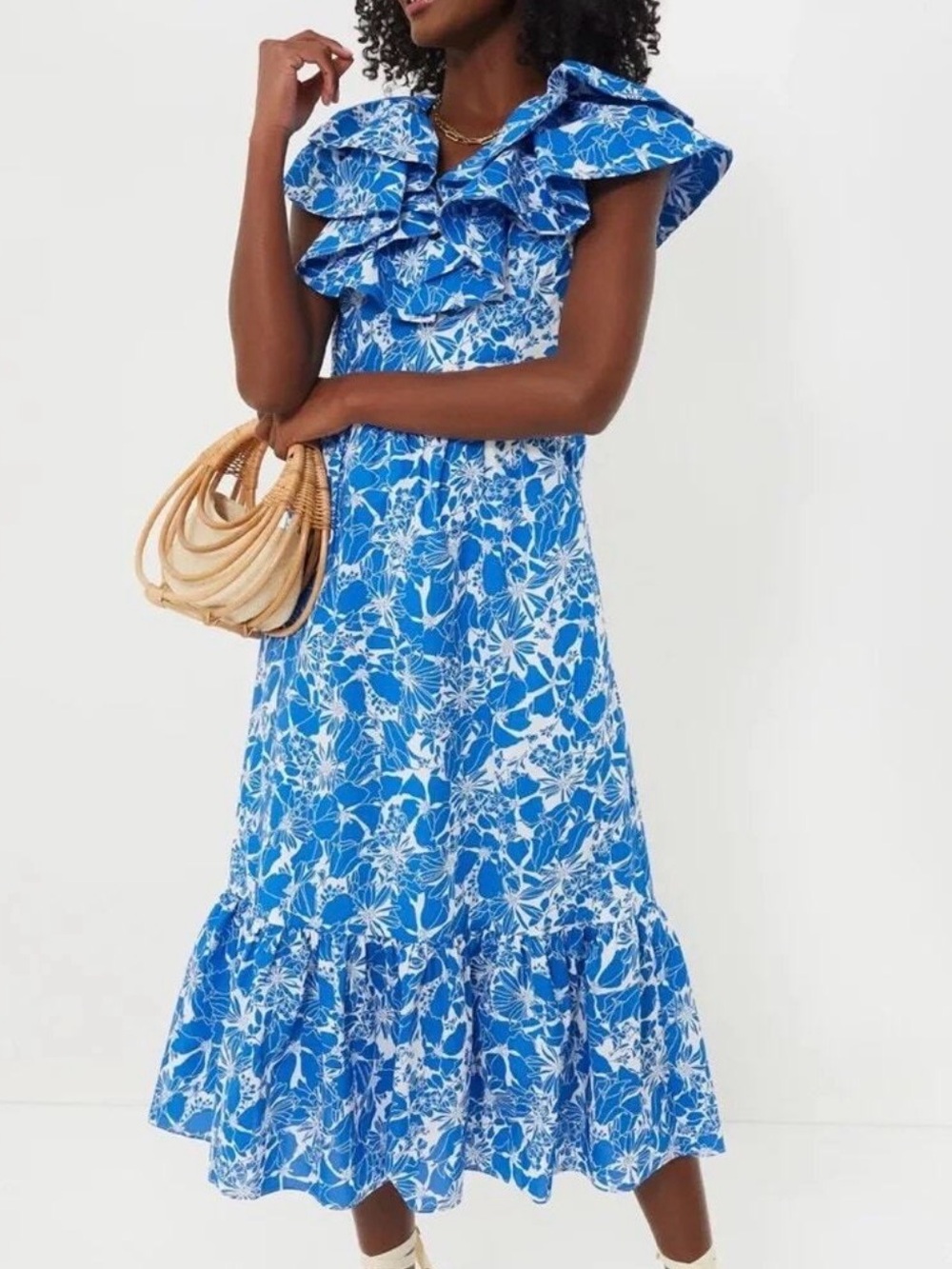 Tuckernuck Hyacinth House Blue and White Floral Beaufort Midi Dress